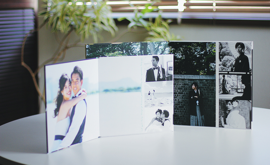おしゃれな結婚式前撮りのパノラマ写真台紙2面4色展開